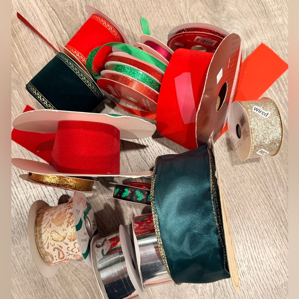 Assorted Gift Ribbons Bundle - Christmas Red, Green, Gold, Silver